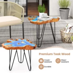 Tangkula 21" Teak Wood End Table Outdoor Epoxy Resin Side Table W/ Irregular Tabletop -Tangkula GUEST 0fc8f791 6add 4774 b5c5 0403bba4b0e4
