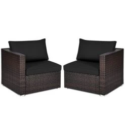 Tangkula 2PCS Rattan Corner Sofa Set Patio Outdoor Furniture Set W/ 4 Black Cushions -Tangkula GUEST 0ff44002 290a 4b43 ad2b d1a9b7a0815d