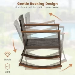 Tangkula 3PCS Rattan Rocking Chair Bistro Set Armrest Cushion Table W/ Storage Shelf Patio -Tangkula GUEST 100e77a8 451f 461c ac29 f3de9b2b4ad2