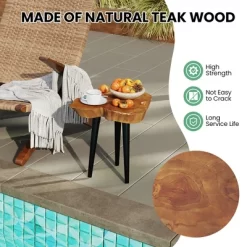 Tangkula Teak Wood End Table Solid Live Edge Outdoor Side Table W/ Irregular Tabletop -Tangkula GUEST 107c6a95 ed7c 49bf a349 4fa2803787e3