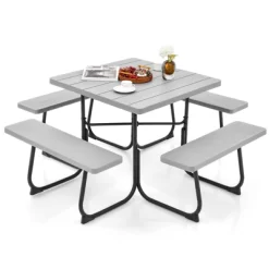 Tangkula 8-person Square Picnic Table Bench Set Outdoor Picnic Table With 4 Benches & Umbrella Hole 500 LBS Capacity Black/Grey/White/Green -Tangkula GUEST 107d48a7 6b8d 4e12 a38c 057aa8c2edb3