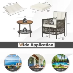 Tangkula 3PCS Patio Wicker Bistro Set Furniture Set PE Rattan Table Set W/ Off White Cushions 15 Tangkula 3PCS Patio Wicker Bistro Set Furniture Set PE Rattan Table Set W/ Off White Cushions -Tangkula GUEST 108e5448 e5a1 498c ba59 02ebe086f070