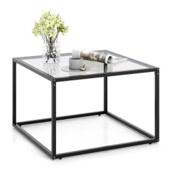 Tangkula Glass Coffee Table 27.5 Inch Modern Square Metal Frame Living Room Transparent -Tangkula GUEST 10d8249e 028a 49e2 802a c9b58f307de2