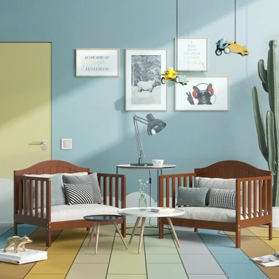 Tangkula 2-in-1 Convertible Toddler Bed Kids Wooden Bedroom Furniture W/ Guardrails 4 Tangkula 2-in-1 Convertible Toddler Bed Kids Wooden Bedroom Furniture W/ Guardrails - Image 2