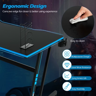 Tangkula Z-Shaped Ergonomic Gaming Desk With Headphone Hook Computer&Office Desk Blue/Red 7 Tangkula Z-Shaped Ergonomic Gaming Desk With Headphone Hook Computer&Office Desk Blue/Red - Image 5