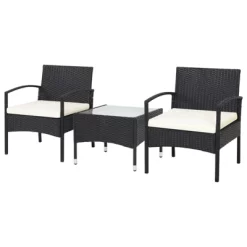 Tangkula 3PCS Wicker Rattan Furniture Patio Coffee Table Chair W/ Washable Cushion -Tangkula GUEST 117d2b62 a507 497a aad9 751755206c52