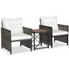 Tangkula Outdoor 3 Pieces Patio Rattan Chair & Coffee Table Set Furniture Set Backyard Poolside