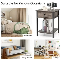 Tangkula Industrial End Side Table Nightstand With Drawer Shelf Rustic Grey Oak 16 Tangkula Industrial End Side Table Nightstand With Drawer Shelf Rustic Grey Oak -Tangkula GUEST 11e6a2ec 189c 4528 a9a3 878a14395390