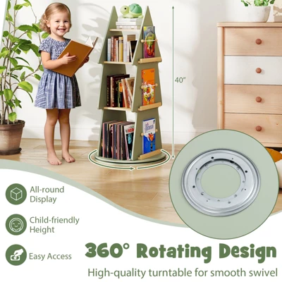 Tangkula Kids Rotating Bookshelf 4 Tier Tree Shape Revolving Bookcase 360°Display Rack 6 Tangkula Kids Rotating Bookshelf 4 Tier Tree Shape Revolving Bookcase 360°Display Rack - Image 4