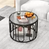 Tangkula 2-Tier 24" Round Coffee Table W/ Oval Swivel Brackets & Reeded Tempered Glass -Tangkula GUEST 12b7c697 dd16 43b0 b3a9 23acd51198b7