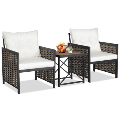 Tangkula Outdoor 3 Pieces Patio Rattan Chair & Coffee Table Set Furniture Set Backyard Poolside 7 Tangkula Outdoor 3 Pieces Patio Rattan Chair & Coffee Table Set Furniture Set Backyard Poolside - Image 5