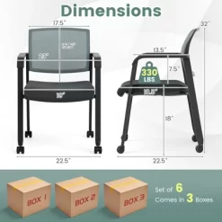 Tangkula 6-Pack Office Conference Chair Set Mesh Guest Reception Stack Chairs With Caster Wheels And Arms Stacking Chair Set -Tangkula GUEST 12fa4e3f f99c 4943 8925 b349420e62f0