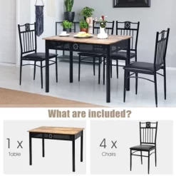 Tangkula 5 Piece Dining Set Wood Metal Table And Chairs Kitchen Furniture Black -Tangkula GUEST 132917e5 5f46 4319 9cca fb6051cccfac