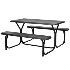 Tangkula Outdoor Picnic Table Bench Set Patio Camping Table W/Steel Frame & Wood Texture Tabletop For Garden -Tangkula GUEST 138113a8 e09f 454d bba2 94ca62afd150