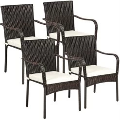 Tangkula 4 PCS Stackable Rattan Chairs Outdoor Dining Chairs W/Cushion For Porch Yard Garden -Tangkula GUEST 13cb9da8 02a6 4dd8 9718 484d68388874