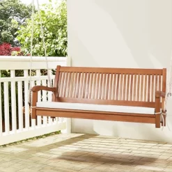 Tangkula 2-Seat Patio Hanging Wooden Porch Swing Bench W/ Cushion