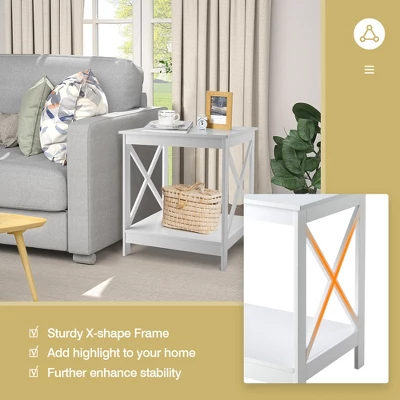 Tangkula Set Of 2 Accent End Table 2-Tier Sofa Side Table Nightstand W/ X-Shaped Frame White 9 Tangkula Set Of 2 Accent End Table 2-Tier Sofa Side Table Nightstand W/ X-Shaped Frame White - Image 7