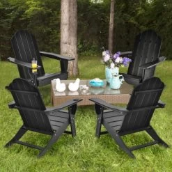 Tangkula 2PCS Adirondack Chair Outdoor With Cup Holde Weather Resistant Lounger Chair For Backyard Garden Patio And Deck Black/Grey/Turquoise/White -Tangkula GUEST 149f86d4 88d9 44d8 adae c2f2ca96d3a9