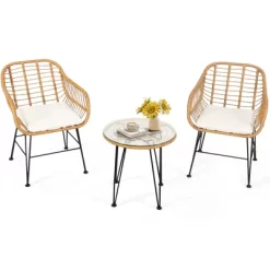 Tangkula 3 Pieces Patio Furniture Set W/Tempered Glass Coffee Table Set For Garden And Backyard White/Red/Turquoise/Grey/Black Cushions -Tangkula GUEST 14bb6195 482b 47b4 95bb 4a805a459614