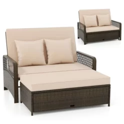 Tangkula Patio Rattan Daybed Wicker Loveseat Sofa W/ Multifunctional Ottoman 22 Tangkula Patio Rattan Daybed Wicker Loveseat Sofa W/ Multifunctional Ottoman -Tangkula GUEST 152a7124 3e06 4b46 8f2f 306e68151a6d