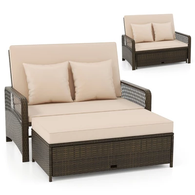 Tangkula Patio Rattan Daybed Wicker Loveseat Sofa W/ Multifunctional Ottoman 12 Tangkula Patio Rattan Daybed Wicker Loveseat Sofa W/ Multifunctional Ottoman - Image 10