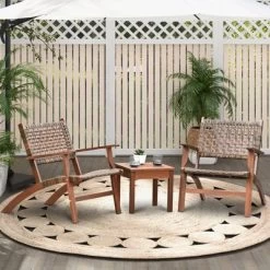 Tangkula 3 Pieces Outdoor Eucalyptus Wood Bistro Set Modern Hand-Woven PE Wicker Conversation Set -Tangkula GUEST 153c197c f969 4792 b437 7bd8aff9c4d1