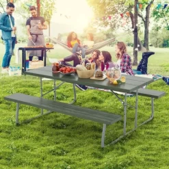 Tangkula Folding Picnic Table W/ 2 Benches 6 FT Camping Table Set W/ All-Weather HDPE Tabletop Green -Tangkula GUEST 155e1934 7463 421b 98eb cc84e63e84e6