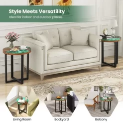 Tangkula 20" Round Teak Wood End Table Solid Live Edge Outdoor Side Table W/ Mahogany Base -Tangkula GUEST 15709d9e 49df 4998 bf68 607828f419ba