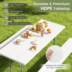 Tangkula Folding Picnic Table W/ 2 Benches 6 FT Camping Table Set W/ All-Weather HDPE Tabletop White -Tangkula GUEST 15a266ae ccca 4e5c 9ecc 030a317b57f5