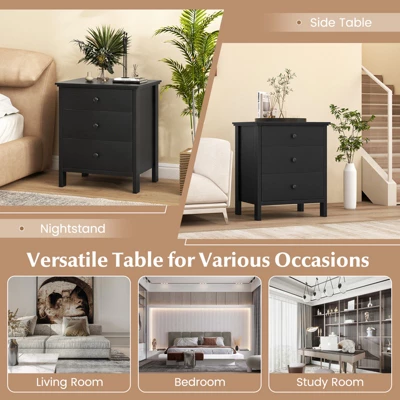 Tangkula 3-Drawer Modern Nightstand Bedside Table Wooden End Table White/Black 10 Tangkula 3-Drawer Modern Nightstand Bedside Table Wooden End Table White/Black - Image 8