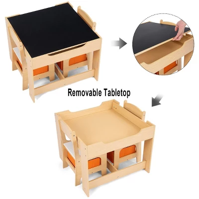 Tangkula Children Kids Table Chairs Set With Storage Boxes Blackboard Whiteboard Drawing 8 Tangkula Children Kids Table Chairs Set With Storage Boxes Blackboard Whiteboard Drawing - Image 7