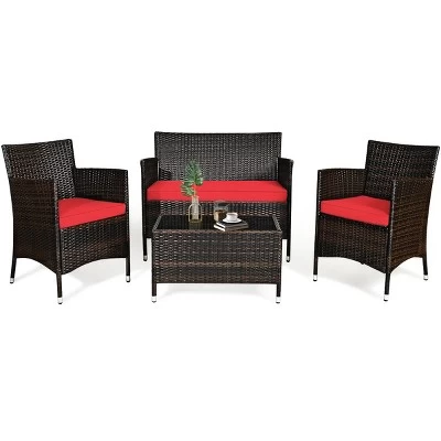 Tangkula 4-Piece Patio Rattan Wicker Conversation Furniture Set Sofa Chair Table Set 13 Tangkula 4-Piece Patio Rattan Wicker Conversation Furniture Set Sofa Chair Table Set - Image 11
