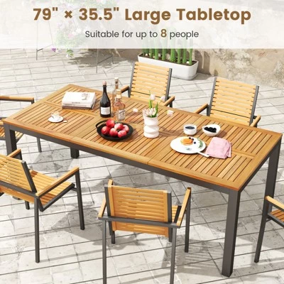 Tangkula Patio Dining Table For 8 79" Large Rectangle Table W/ Acacia Wood Tabletop 6 Tangkula Patio Dining Table For 8 79" Large Rectangle Table W/ Acacia Wood Tabletop - Image 4