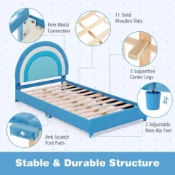 Tangkula Kids Twin Platform Bed Frame Upholstered Twin Size Bed W/ Wooden Slats Support -Tangkula GUEST 16aa50af df8b 4ac2 8fcf 4109219c53b1