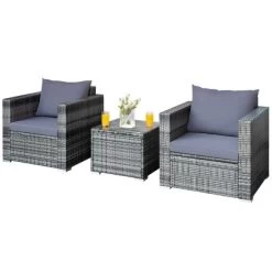 Tangkula 3PCS Rattan Patio Conversation Set Outdoor Furniture Set W/ Table Cushion -Tangkula GUEST 16d0a502 8609 4d97 bf36 97f6954a91d5