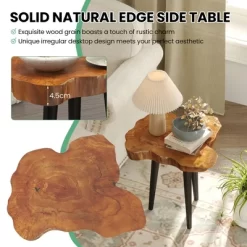 Tangkula Teak Wood End Table Solid Live Edge Outdoor Side Table W/ Irregular Tabletop -Tangkula GUEST 16d1c691 d3ef 493e a77b be2ddd3279f4