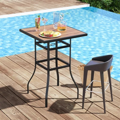 Tangkula 27.5 Inches Patio Bar Table 1.5" Umbrella Hole Metal Frame For Garden Outdoor 3 Tangkula 27.5 Inches Patio Bar Table 1.5" Umbrella Hole Metal Frame For Garden Outdoor