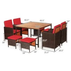 Tangkula 9 PCS Outdoor Patio Dining Set Conversation Furniture W/ Removable Cushions Red -Tangkula GUEST 170ea028 5fca 4a12 bbdf 7d16e64f4ee1