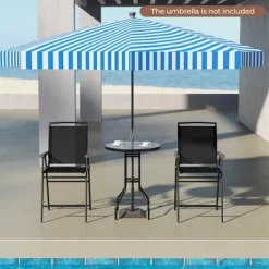 Tangkula 3-Piece Outdoor Bar Set Counter Height Patio Bistro Furniture Set W/ DPC Tabletop & Umbrella Hole