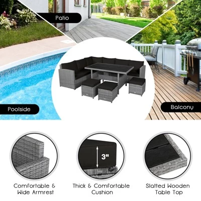 Tangkula Outdoor Wicker Coversation Set, 7 Piece, With Red/Turquoise/White/Black/Navy/Gray Cushions 8 Tangkula Outdoor Wicker Coversation Set, 7 Piece, With Red/Turquoise/White/Black/Navy/Gray Cushions - Image 6