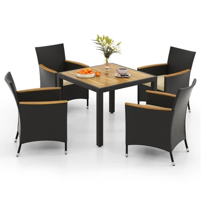Tangkula 5PCS Dining Table Set For 4 Rattan Conversation Set W/ Umbrella Hole Patio 8 Tangkula 5PCS Dining Table Set For 4 Rattan Conversation Set W/ Umbrella Hole Patio - Image 6