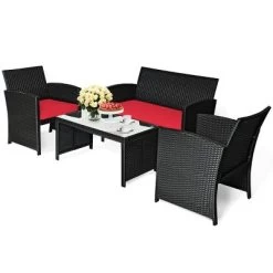 Tangkula 4 Piece Outdoor Patio Rattan Furniture Set Red Cushioned Seat For Garden, Porch, Lawn 14 Tangkula 4 Piece Outdoor Patio Rattan Furniture Set Red Cushioned Seat For Garden, Porch, Lawn -Tangkula GUEST 17662043 d601 4228 b832 219f1d925f5f