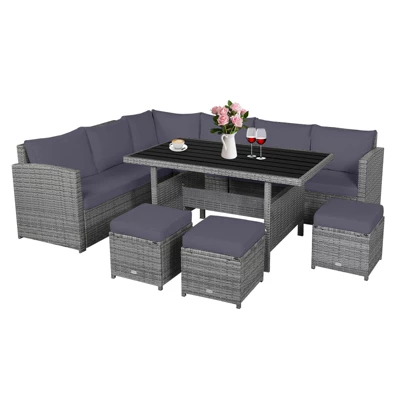 Tangkula Outdoor Wicker Coversation Set, 7 Piece, With Red/Turquoise/White/Black/Navy/Gray Cushions 13 Tangkula Outdoor Wicker Coversation Set, 7 Piece, With Red/Turquoise/White/Black/Navy/Gray Cushions - Image 11