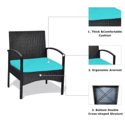 Tangkula 3 PCS Patio Wicker Rattan Furniture Set Coffee Table & 2 Rattan Chair W/ Cushion Turquoise -Tangkula GUEST 1798fff4 234f 4cc5 ae59 864f0e6423d6