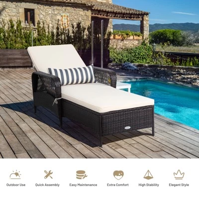 Tangkula Patio Chaise Lounge Chair Six-Position Adjustable Outdoor Recliner With Cushion & Pillow For Poolside Balcony Backyard 9 Tangkula Patio Chaise Lounge Chair Six-Position Adjustable Outdoor Recliner With Cushion & Pillow For Poolside Balcony Backyard - Image 7