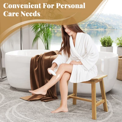 Tangkula Shower Bench Teak Wood Shower Stool W/ Curved Seat Waterproof Bath Bench 7 Tangkula Shower Bench Teak Wood Shower Stool W/ Curved Seat Waterproof Bath Bench - Image 6