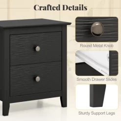 Tangkula 2PCS Modern Nightstand W/ Storage 2 Drawers & Support Legs For Bedroom Black 15 Tangkula 2PCS Modern Nightstand W/ Storage 2 Drawers & Support Legs For Bedroom Black -Tangkula GUEST 19654ec6 2b51 440f b598 6fb6ce0509bc 1