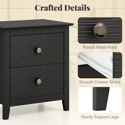 Tangkula 2PCS Modern Nightstand W/ Storage 2 Drawers & Support Legs For Bedroom Black 7 Tangkula 2PCS Modern Nightstand W/ Storage 2 Drawers & Support Legs For Bedroom Black - Image 5