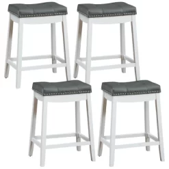 Tangkula 4 PCS Saddle Bar Stools Backless Nailhead Counter Stool With Grey Cushions White/Coffee -Tangkula GUEST 197a2df8 7f4e 4132 9e14 f33686d2fe01
