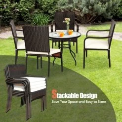 Tangkula 4 PCS Stackable Rattan Chairs Outdoor Dining Chairs W/Cushion For Porch Yard Garden -Tangkula GUEST 19be012c 9ba3 4ea6 81c1 919330185795